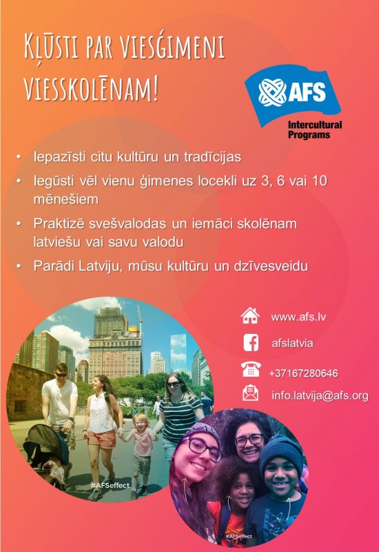 AAFS Latvija uzsākusi meklēt viesģimenes jauniešiem nākošajam mācību gadam