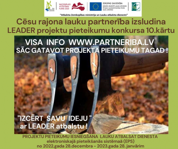 Biedrība “Cēsu rajona lauku partnerība” izsludina LEADER projektu konkursu 10. kārtu